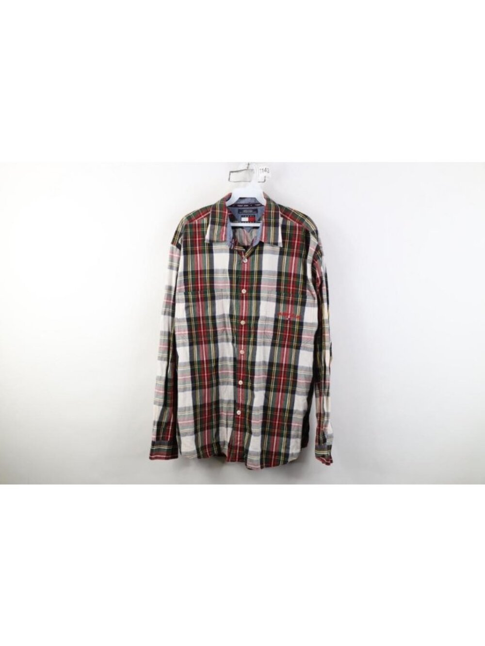 Vintage 90s Y2K Tommy Hilfiger Mens Large Spell Out Collared Button Shirt Plaid